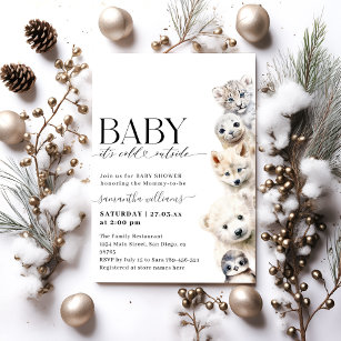Cold Outside Winter Animals Baby Shower Invitation