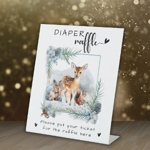 Cold Outside Winter Animals Modern Diaper Raffle Pedestal Sign