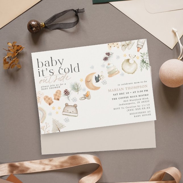 Cold Outside Winter Baby Shower Neutral Colour  Invitation (Creator Uploaded)