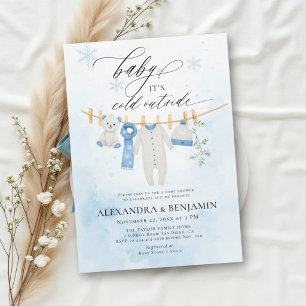 Cold Outside Winter Clothesline Boy Baby Shower Invitation
