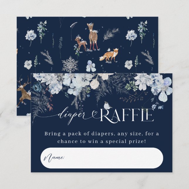 Cold outside Winter Floral Deer Baby Shower Books Enclosure Card (Front/Back)