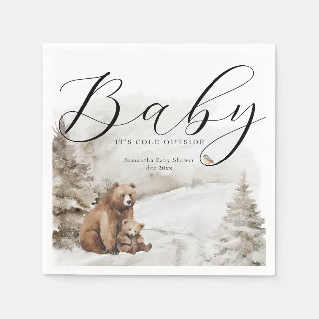 Cold Outside Winter Forest Neutral Baby Shower Napkin (Front)
