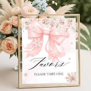 Cold Outside Winter Pink Bow Baby Shower Favours Poster