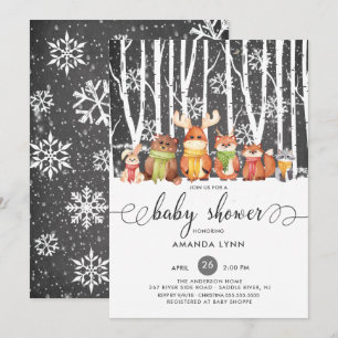 Cold Outside Winter Woodland Animals Baby Shower Invitation