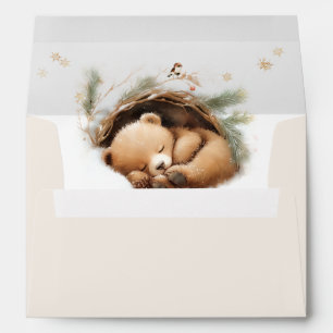 Cold Outside Woodland Bear Winter Baby Shower Envelope