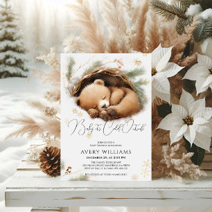 Cold Outside Woodland Bear Winter Baby Shower Invitation