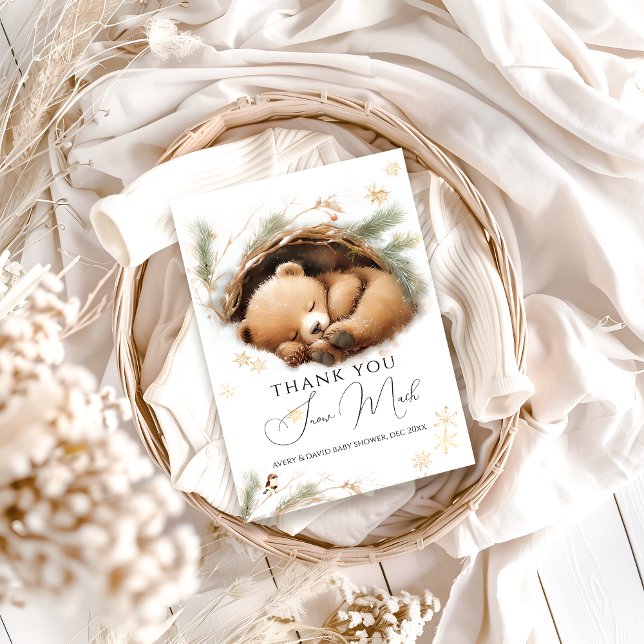 Cold Outside Woodland Bear Winter Baby Shower Thank You Card (Creator Uploaded)