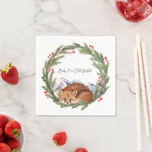 Cold Outside Woodland Fox Winter Baby Shower Napkin