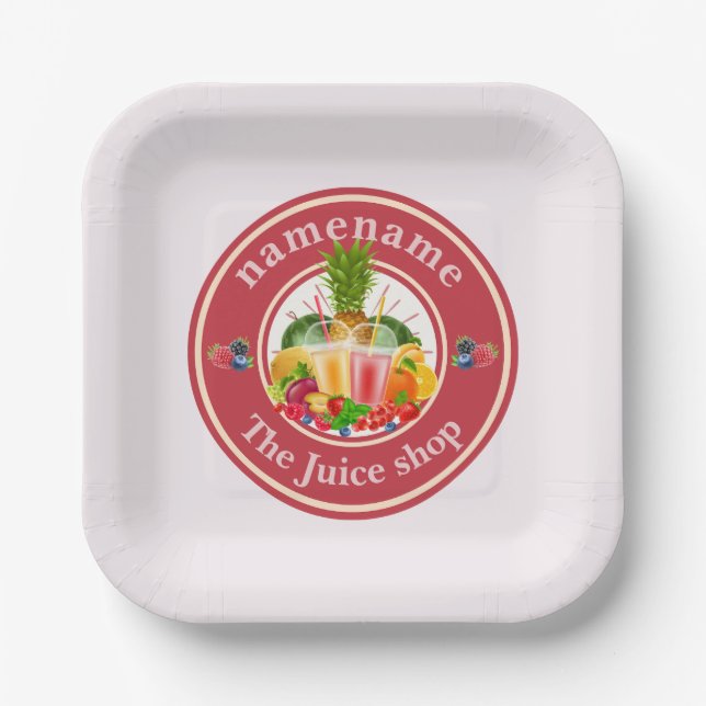 Cold Pressed Juice Smoothies fruit  shop logo name Paper Plate (Front)