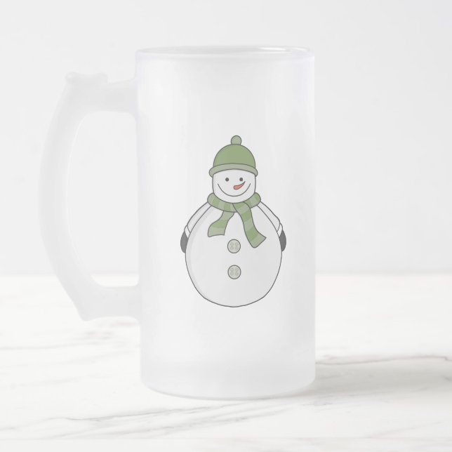 Cold snowman frosted glass beer mug (Left)