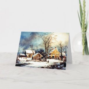 Cold snowy morning holiday card