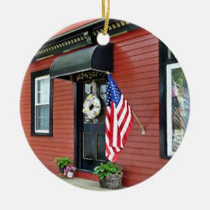 Cold Spring, NY - Street With Red Building Ceramic Tree Decoration