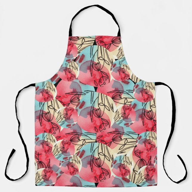 Cold Warm Watercolor Floral Geometric Apron (Front)