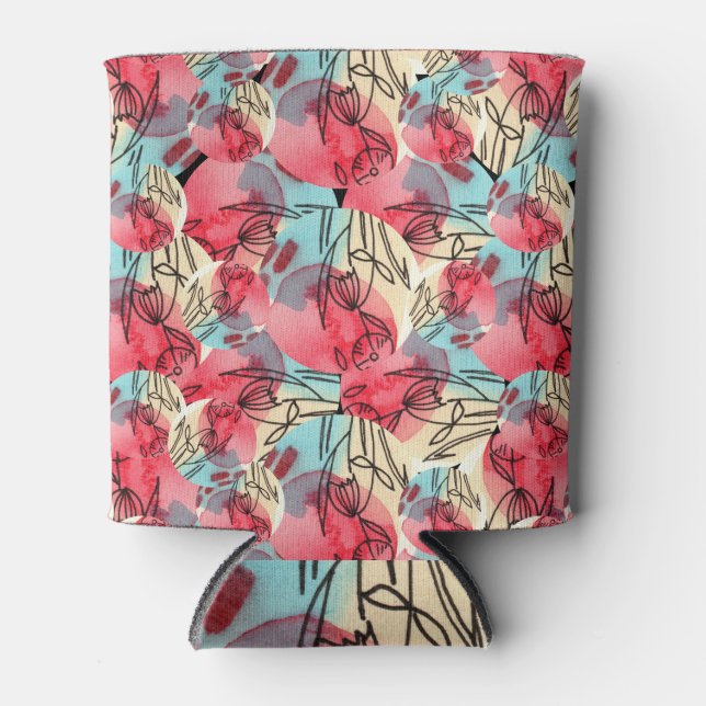Cold Warm Watercolor Floral Geometric Can Cooler (Front)