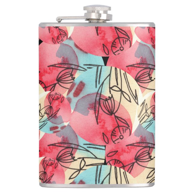 Cold Warm Watercolor Floral Geometric Hip Flask (Front)