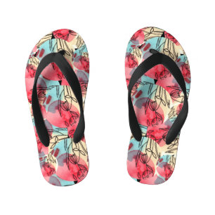 Cold Warm Watercolor Floral Geometric Kid's Flip Flops