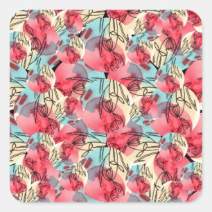 Cold Warm Watercolor Floral Geometric Square Sticker