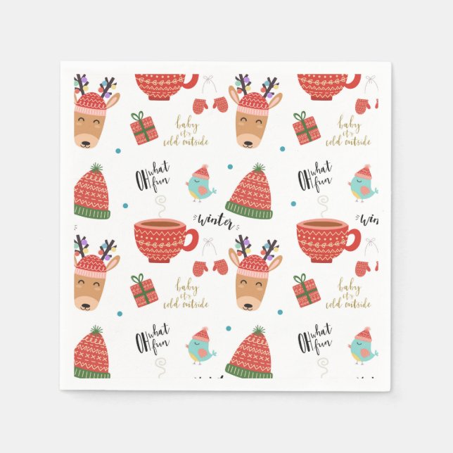 Cold Winter Christmas Rustic Kraft Holiday Party Napkin (Front)