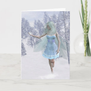 Cold Winter Fairy Catching Snowflakes Holiday Card