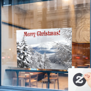 Cold Winter Forest Photography with Snow Flakes Window Cling