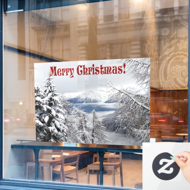 Cold Winter Forest Photography with Snow Flakes Window Cling (Cafe Window)