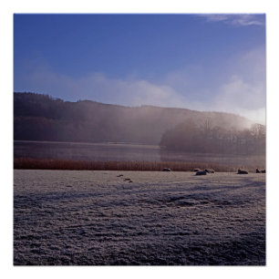 Cold winter morning Esthwaite Water England Poster