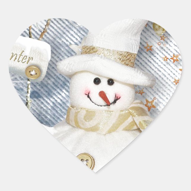 Cold Winter Snowman Heart Sticker (Front)
