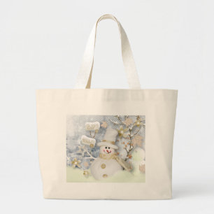 Cold Winter Snowman Large Tote Bag