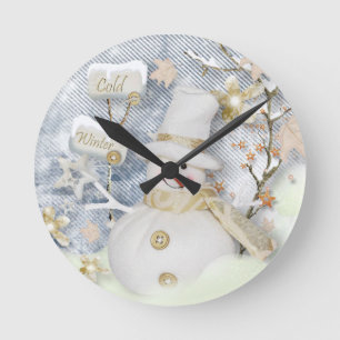 Cold Winter Snowman Round Clock