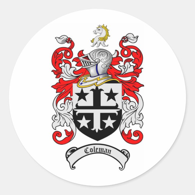 COLEMAN FAMILY CREST -  COLEMAN COAT OF ARMS CLASSIC ROUND STICKER (Front)