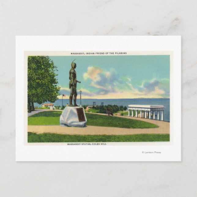 Coles Hill View of the Massasoit Statue Postcard (Front)