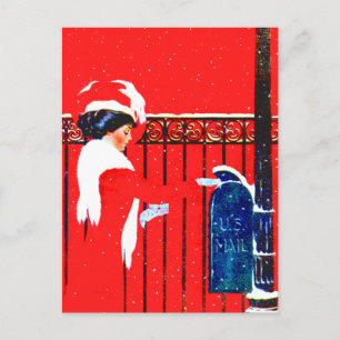 Coles Phillips Fadeaway Girl - White Christmas Holiday Postcard