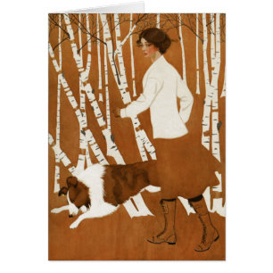 Coles Phillips Fadeaway Woman Jogging with Collie