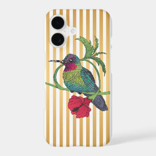 Colibri Bird Gold Stripes Illustration iPhone Case