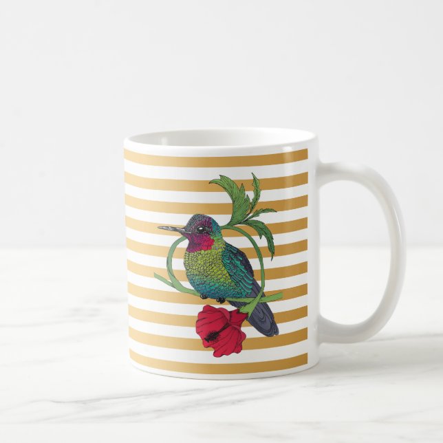 Colibri Bird Gold Stripes Illustration Mug (Right)