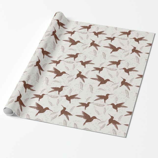 Colibri bird golden seamless pattern wrapping paper (Unrolled)