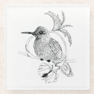 Colibri Bird Illustration Glass Coaster