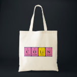Colin periodic table name tote bag<br><div class="desc">Colin spelled out as C O Li N (Carbon Oxygen Lithium Nitrogen) on a bag for the scientist in you.</div>