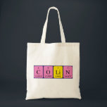 Colin periodic table name tote bag<br><div class="desc">Colin spelled out as C O Li N (Carbon Oxygen Lithium Nitrogen) on a bag for the scientist in you.</div>