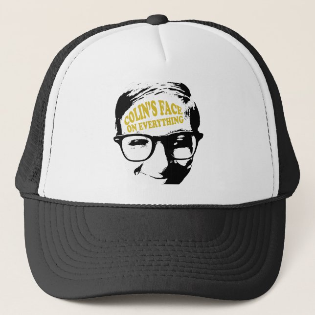 Colin's Face on Everything Retro Logo Design Trucker Hat (Front)