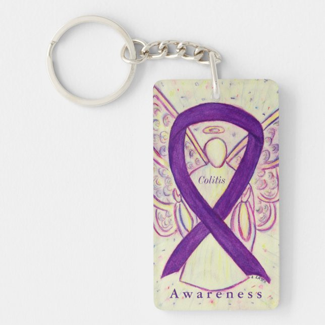 Colitis Angel Purple Awareness Ribbon Keychain (Front)