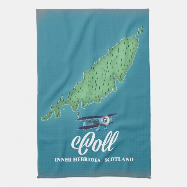 Coll Inner Hebrides Scotland map Tea Towel (Vertical)