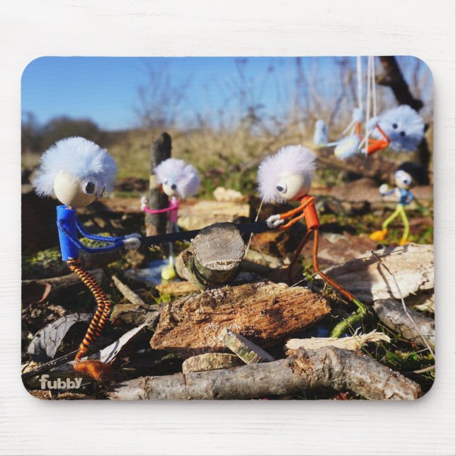 Collaboration of Fubby dolls on a woodwork Mouse Mat (Front)