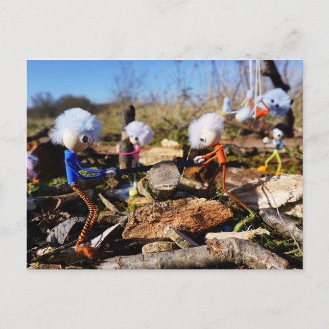 Collaboration of Fubby dolls on a woodwork Postcard (Front)