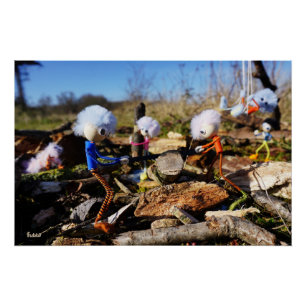 Collaboration of Fubby dolls on a woodwork Poster