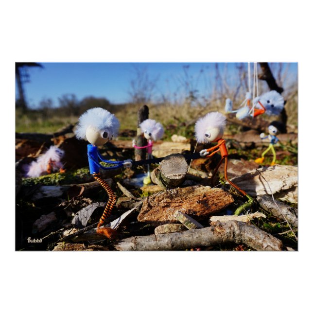Collaboration of Fubby dolls on a woodwork Poster (Front)