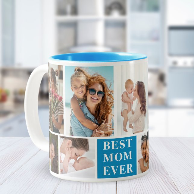 Collage 10 Photos Best Mom Ever Two-Tone Coffee Mug (Creator Uploaded)