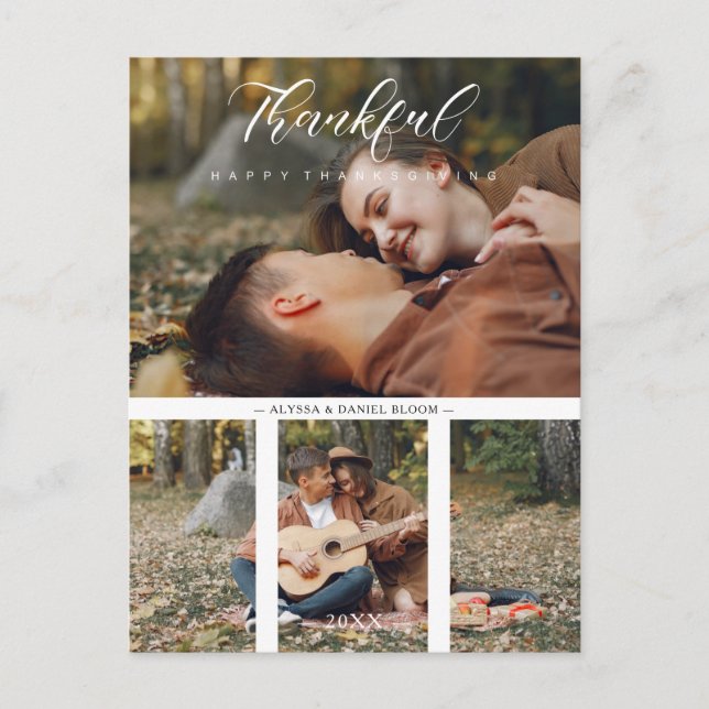 Collage 2 Photos Couple Happy Thanksgiving Postcard (Front)
