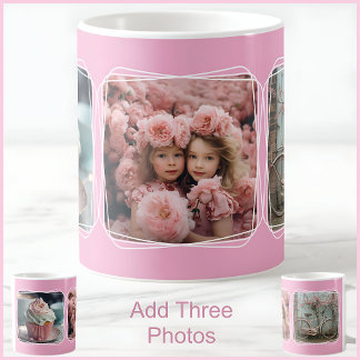 Collage 3 Photo Modern Pretty Pink C90 Coffee Mug