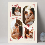 collage 4 photo multi photos red bows Oval Photo Holiday Card<br><div class="desc">***this design is part of a matching collection*** _______________________ this design template is fully editable / customisable by you the customer - click personalise further button if you wish to move, add, delete, or make significant changes to the design _______________________ *if you have any DESIGN questions or need more designs...</div>